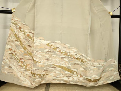 平和屋着物●豪華色留袖　友禅　駒刺繍　蔓帯吉祥花文　金彩　正絹　逸品　AABI4521ck
