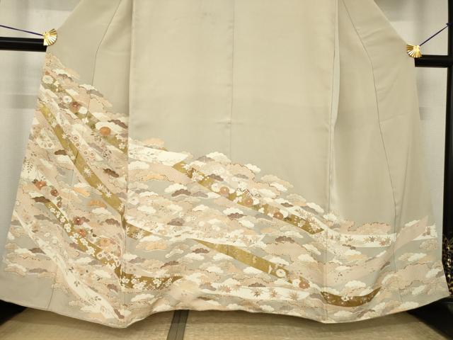 平和屋着物●豪華色留袖　友禅　駒刺繍　蔓帯吉祥花文　金彩　正絹　逸品　AABI4521ck
