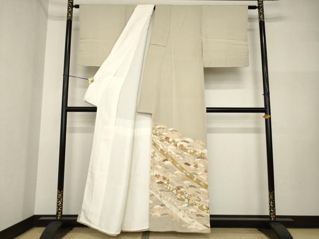 平和屋着物●豪華色留袖　友禅　駒刺繍　蔓帯吉祥花文　金彩　正絹　逸品　AABI4521ck