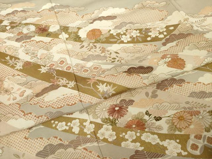 平和屋着物●豪華色留袖　友禅　駒刺繍　蔓帯吉祥花文　金彩　正絹　逸品　AABI4521ck