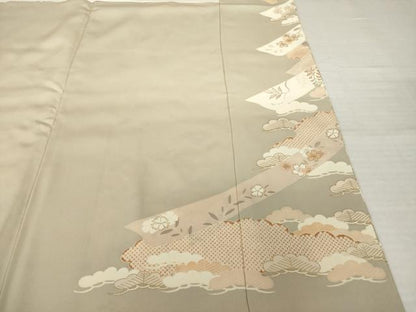 平和屋着物●豪華色留袖　友禅　駒刺繍　蔓帯吉祥花文　金彩　正絹　逸品　AABI4521ck