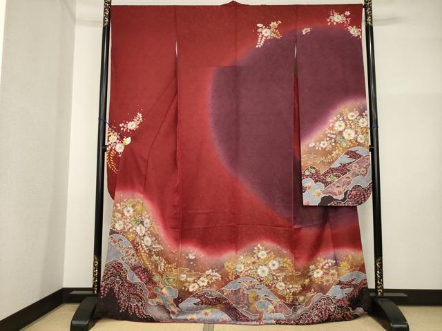 平和屋着物●豪華振袖　辻が花　絞り　遠山花文　暈し染め　正絹　逸品　AABI4522ck
