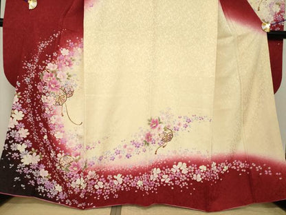 平和屋着物●豪華振袖　鏡裏花文　暈し染め　金彩　金通し地　正絹　逸品　AABI4523ck