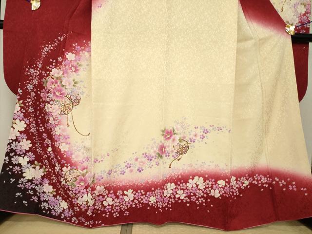 平和屋着物●豪華振袖　鏡裏花文　暈し染め　金彩　金通し地　正絹　逸品　AABI4523ck
