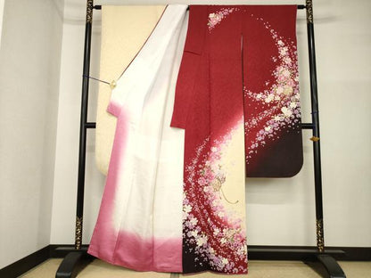 平和屋着物●豪華振袖　鏡裏花文　暈し染め　金彩　金通し地　正絹　逸品　AABI4523ck