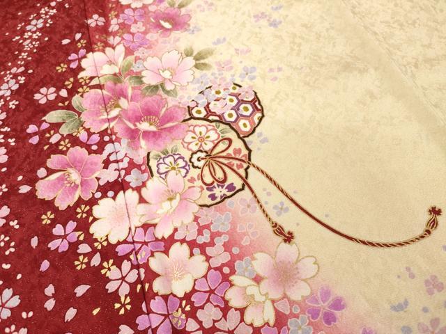 平和屋着物●豪華振袖　鏡裏花文　暈し染め　金彩　金通し地　正絹　逸品　AABI4523ck
