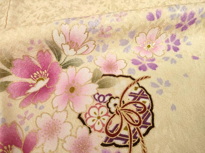 平和屋着物●豪華振袖　鏡裏花文　暈し染め　金彩　金通し地　正絹　逸品　AABI4523ck
