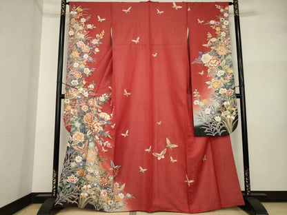 平和屋着物●豪華振袖　駒刺繍　花蝶文　銀通し地　正絹　逸品　AABI4524ck