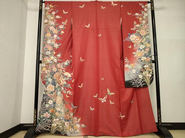 平和屋着物●豪華振袖　駒刺繍　花蝶文　銀通し地　正絹　逸品　AABI4524ck