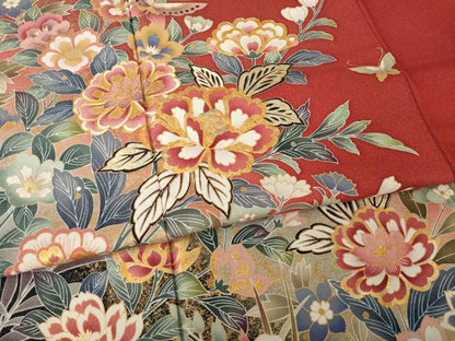 平和屋着物●豪華振袖　駒刺繍　花蝶文　銀通し地　正絹　逸品　AABI4524ck