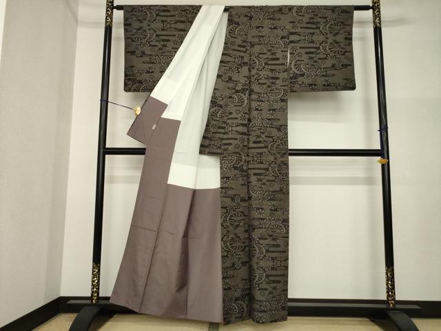 平和屋着物●本場大島紬　一元絣　エ霞取り源氏車文　三越扱い　正絹　逸品　AABI4526ck