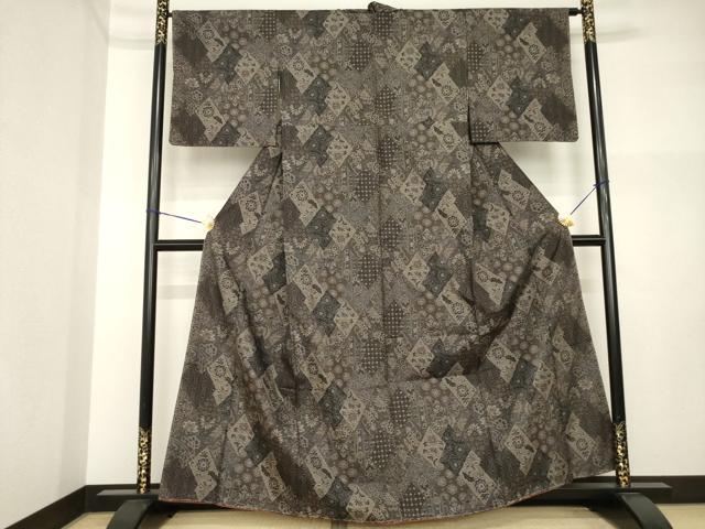 平和屋着物●本場大島紬　カタス7マルキ　更紗花文　正絹　逸品　未使用　AABI4528ck