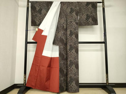 平和屋着物●本場大島紬　カタス7マルキ　更紗花文　正絹　逸品　未使用　AABI4528ck