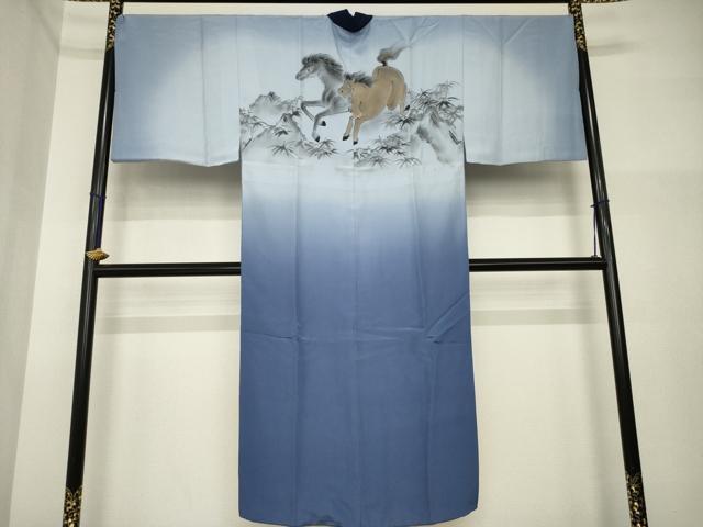 平和屋着物●男性　長襦袢　袷　手描き　馬　暈し染め　正絹　逸品　AABI4529ck