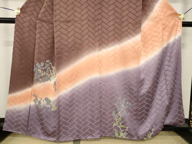 平和屋着物●世界的人形師　辻村寿三郎　ジュサブロー　訪問着　草花文　暈し染め　正絹　逸品　AABI4531ck