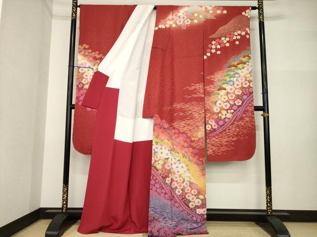 平和屋着物●豪華振袖　辻が花　舞花文　暈し染め　銀通し地　正絹　逸品　AABI4532ck
