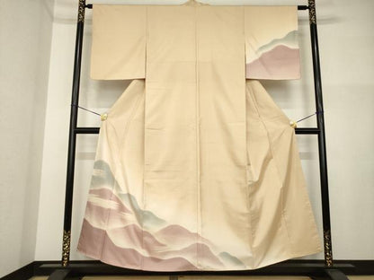 平和屋着物●石川県指定無形文化財　牛首紬　白山工房　手織り　訪問着　遠山文　正絹　逸品　AABI4534ck