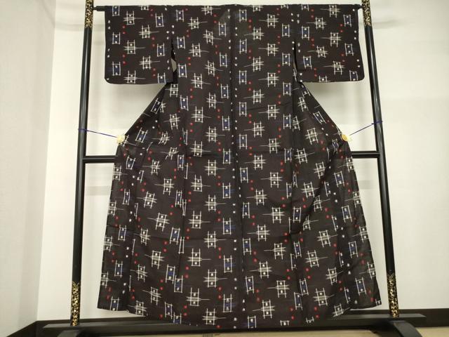 平和屋着物●久留米絣　単衣　矢羽根井桁文　綿　逸品　AABI4535ck