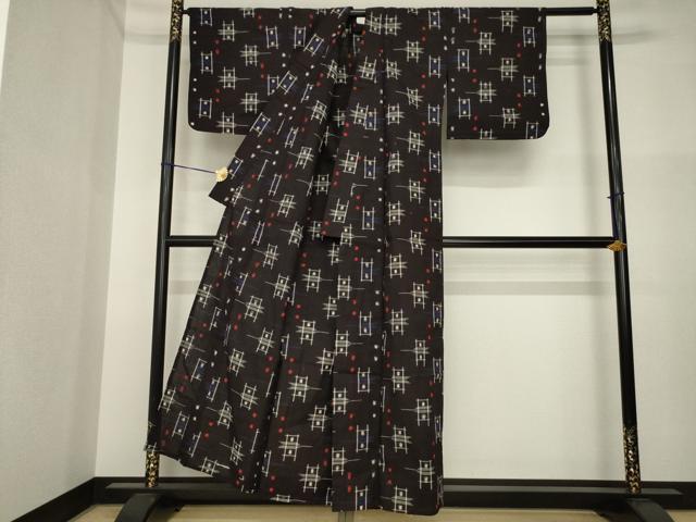 平和屋着物●久留米絣　単衣　矢羽根井桁文　綿　逸品　AABI4535ck