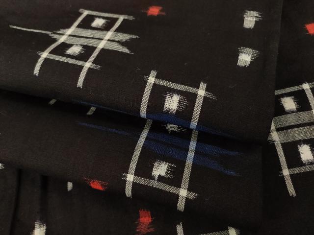 平和屋着物●久留米絣　単衣　矢羽根井桁文　綿　逸品　AABI4535ck
