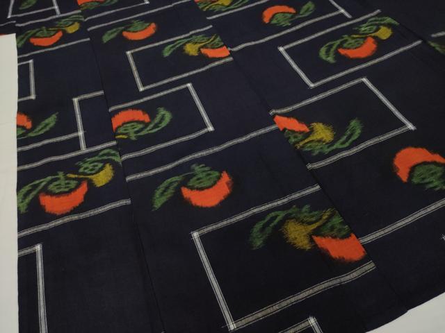 平和屋着物●久留米絣　単衣　柿　成り物　綿　逸品　AABI4537ck