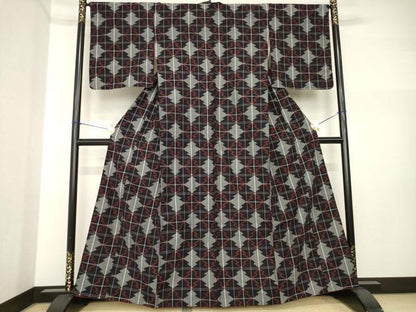 平和屋着物●久留米絣　松皮菱文　綿　逸品　AABI4541ck