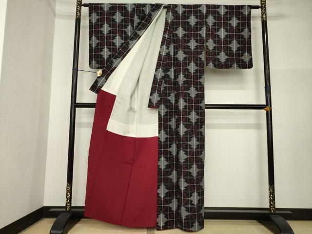 平和屋着物●久留米絣　松皮菱文　綿　逸品　AABI4541ck