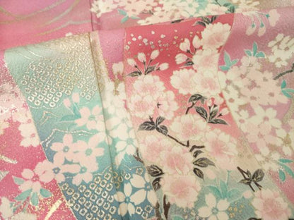 平和屋着物●大正の浮世絵師　竹久夢二　夢二ロマン　振袖　短冊花文　暈し染め　金銀彩　港屋好み　正絹　逸品　AABI4543ck