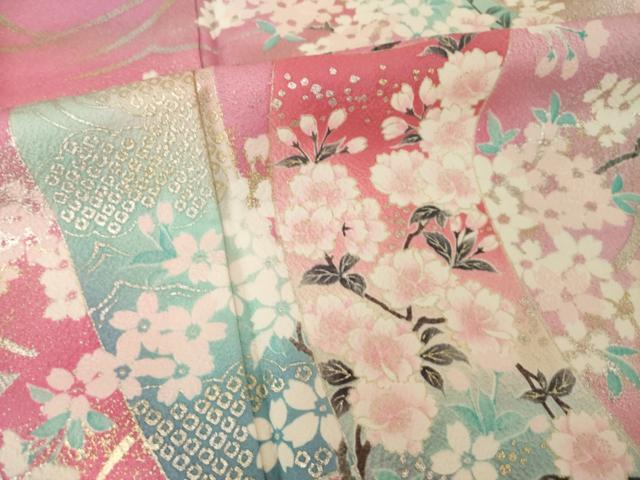 平和屋着物●大正の浮世絵師　竹久夢二　夢二ロマン　振袖　短冊花文　暈し染め　金銀彩　港屋好み　正絹　逸品　AABI4543ck