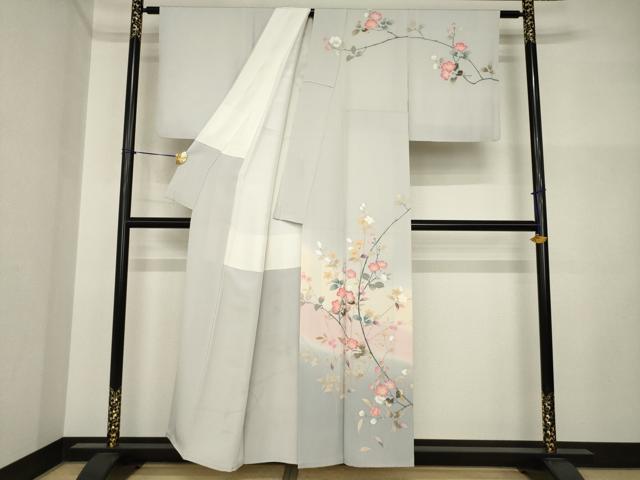 平和屋着物●訪問着　友禅　作家物　枝花文　暈し染め　正絹　逸品　未使用　AABI4546ck
