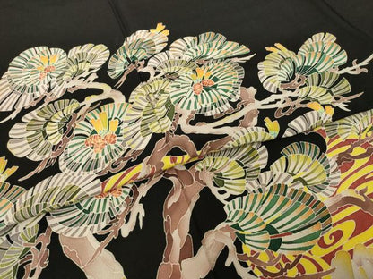 平和屋着物●本加賀友禅作家　室田眞人　黒留袖　流水松文　正絹　逸品　AABI4549ck