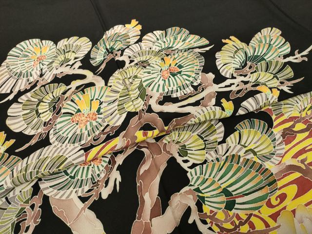 平和屋着物●本加賀友禅作家　室田眞人　黒留袖　流水松文　正絹　逸品　AABI4549ck