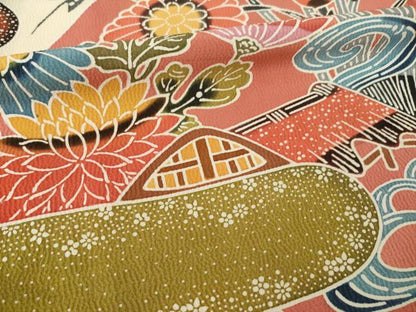 平和屋着物●豪華振袖　遠山花文　紅型　正絹　逸品　AABI4550ck