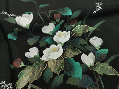 平和屋着物●訪問着　枝花文　黒地　金彩　正絹　逸品　AABI4553ck