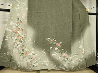 平和屋着物●訪問着　友禅　枝花文　暈し染め　正絹　逸品　AABI4554ck