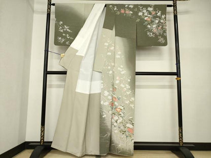 平和屋着物●訪問着　友禅　枝花文　暈し染め　正絹　逸品　AABI4554ck