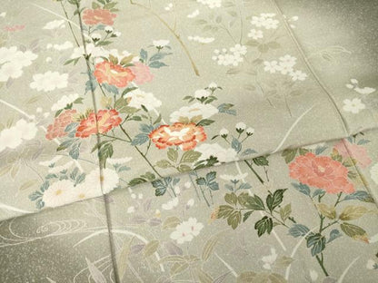 平和屋着物●訪問着　友禅　枝花文　暈し染め　正絹　逸品　AABI4554ck