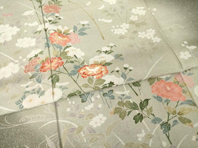 平和屋着物●訪問着　友禅　枝花文　暈し染め　正絹　逸品　AABI4554ck