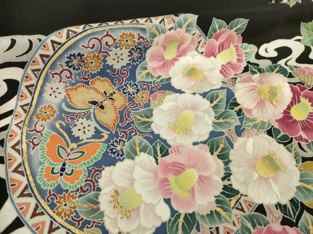 平和屋着物●豪華黒留袖　作家物　花鳥絵皿文　正絹　逸品　AABI4555ck
