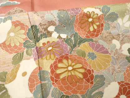 平和屋着物●訪問着　駒刺繍　流水鴛鴦花文　暈し染め　金彩　正絹　逸品　AABI4557ck