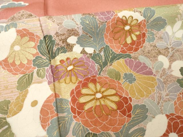 平和屋着物●訪問着　駒刺繍　流水鴛鴦花文　暈し染め　金彩　正絹　逸品　AABI4557ck