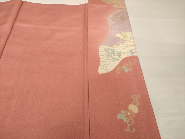 平和屋着物●訪問着　駒刺繍　流水鴛鴦花文　暈し染め　金彩　正絹　逸品　AABI4557ck