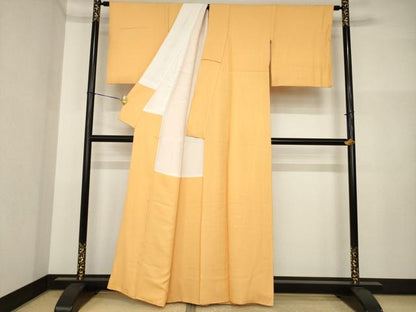 平和屋着物●上質な色無地　杏色　正絹　逸品　AABI4558ck