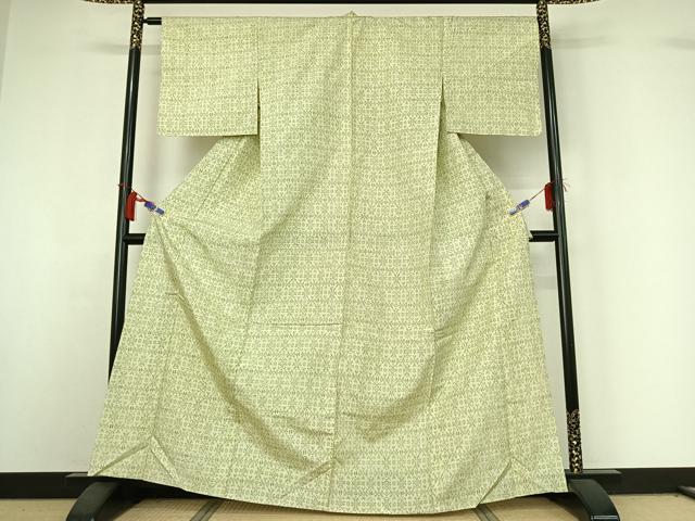 平和屋着物▽上質な紬　単衣　幾何学文様　正絹　逸品　AABI4561jh