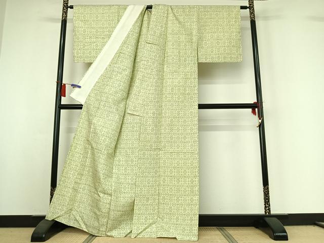 平和屋着物▽上質な紬　単衣　幾何学文様　正絹　逸品　AABI4561jh