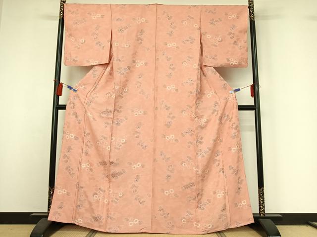平和屋着物▽上質な小紋　単衣　絞り　地紋起こし　草花文　正絹　逸品　AABI4563jh