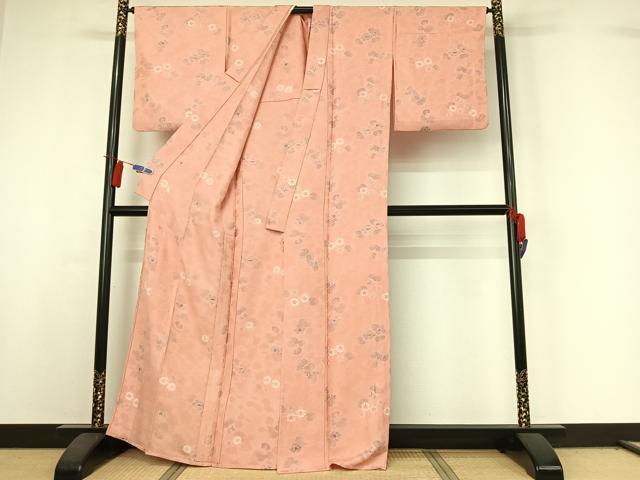平和屋着物▽上質な小紋　単衣　絞り　地紋起こし　草花文　正絹　逸品　AABI4563jh