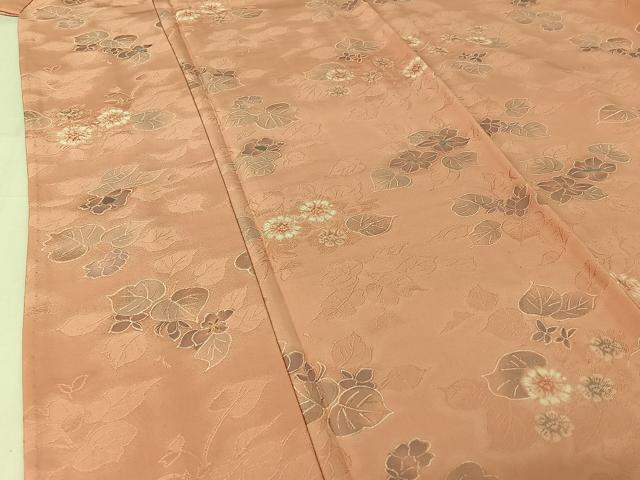 平和屋着物▽上質な小紋　単衣　絞り　地紋起こし　草花文　正絹　逸品　AABI4563jh