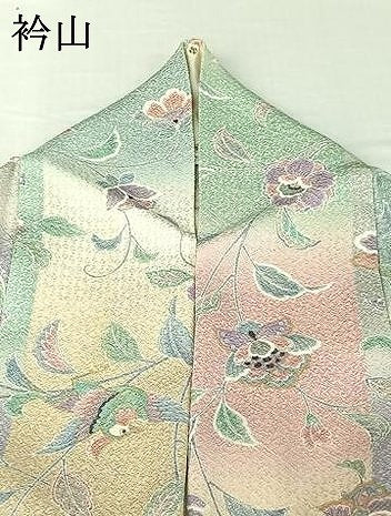 平和屋着物▽上質な小紋　単衣　更紗花鳥文　暈し染め　金彩　正絹　逸品　AABI4564jh