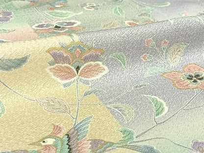 平和屋着物▽上質な小紋　単衣　更紗花鳥文　暈し染め　金彩　正絹　逸品　AABI4564jh